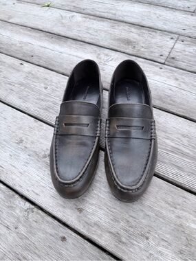 Massimo Dutti Black Leather Penny Loafers
